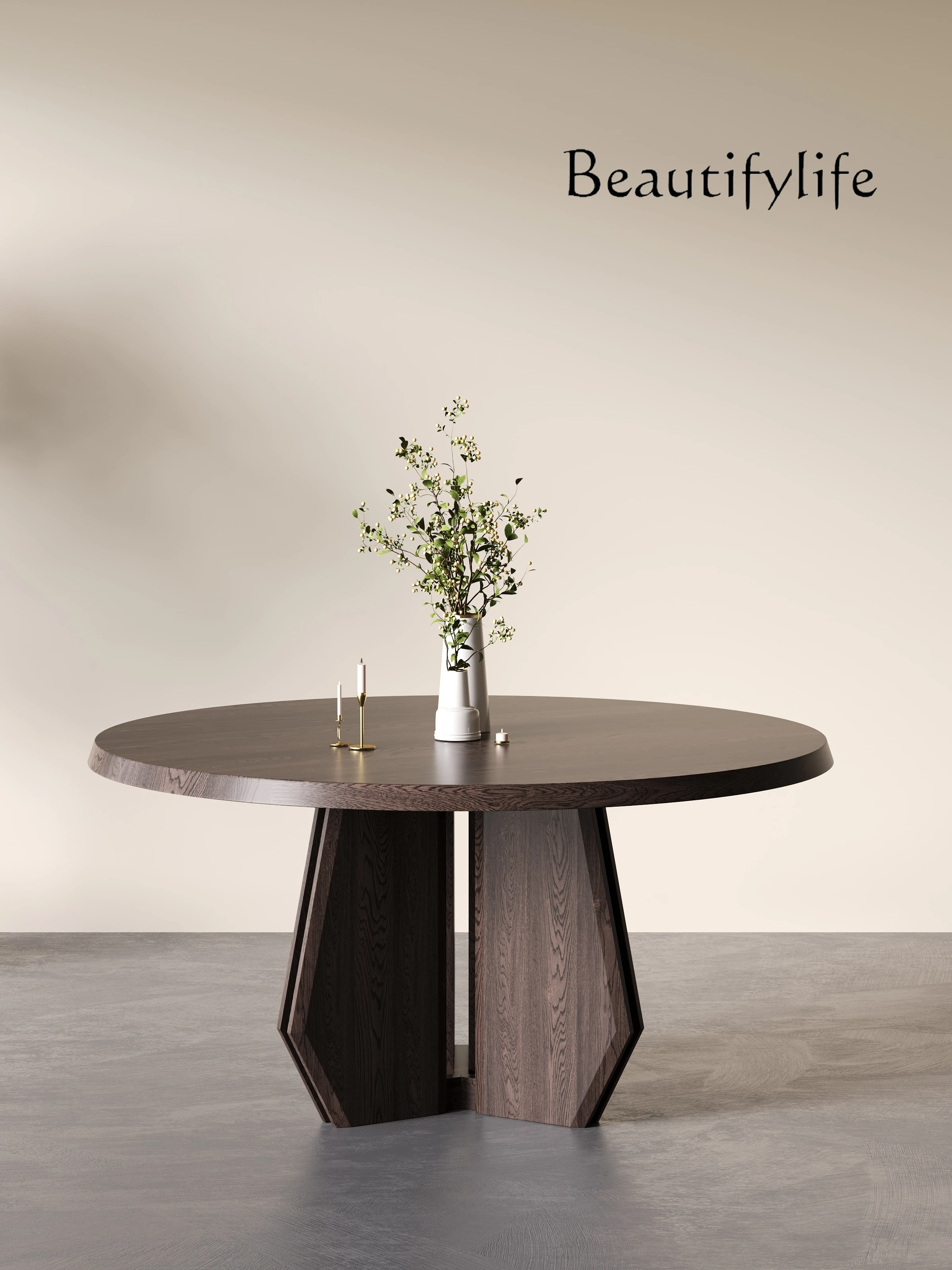 Medieval red oak round table Small household dining table Modern simple conference room negotiation table