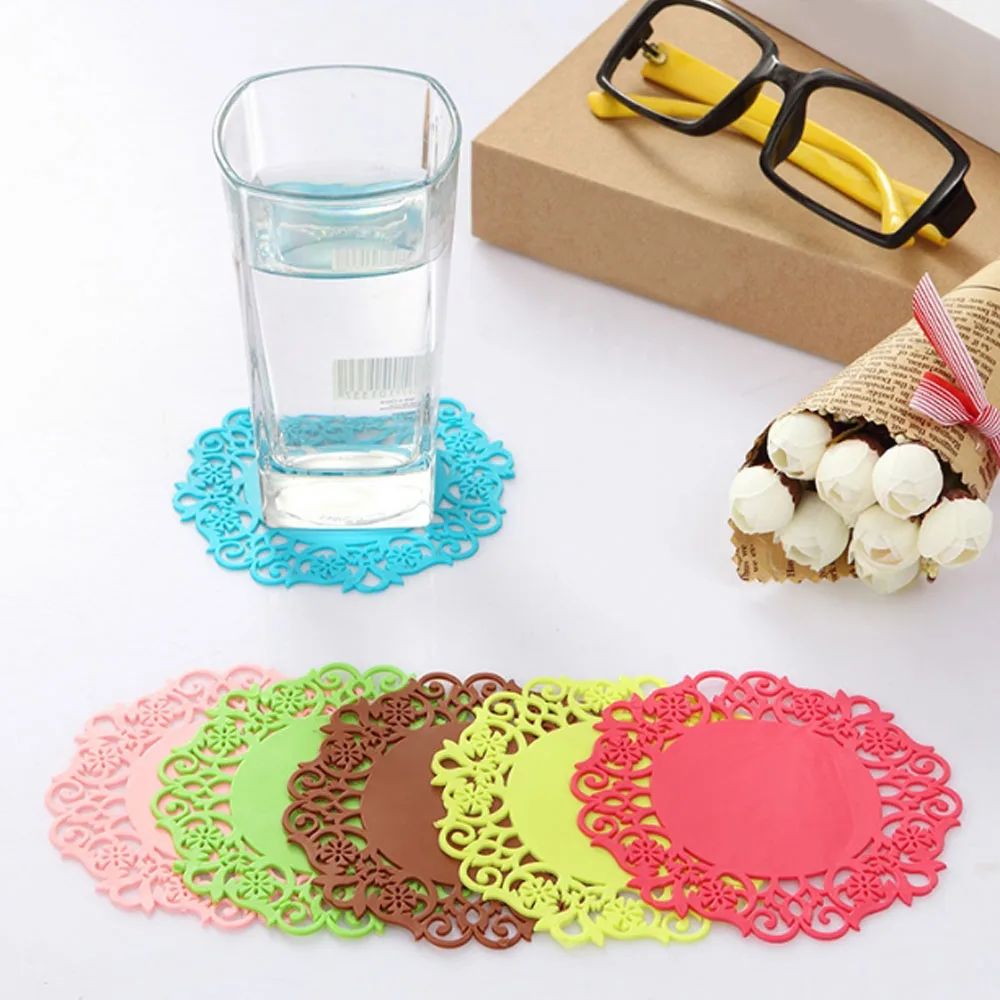 1 PCS Creative Lace Flower Hollow Doilies Silicone Coaster Coffee Table Cup Mats Pad Placemat Kitchen Cook Accessories wholesale