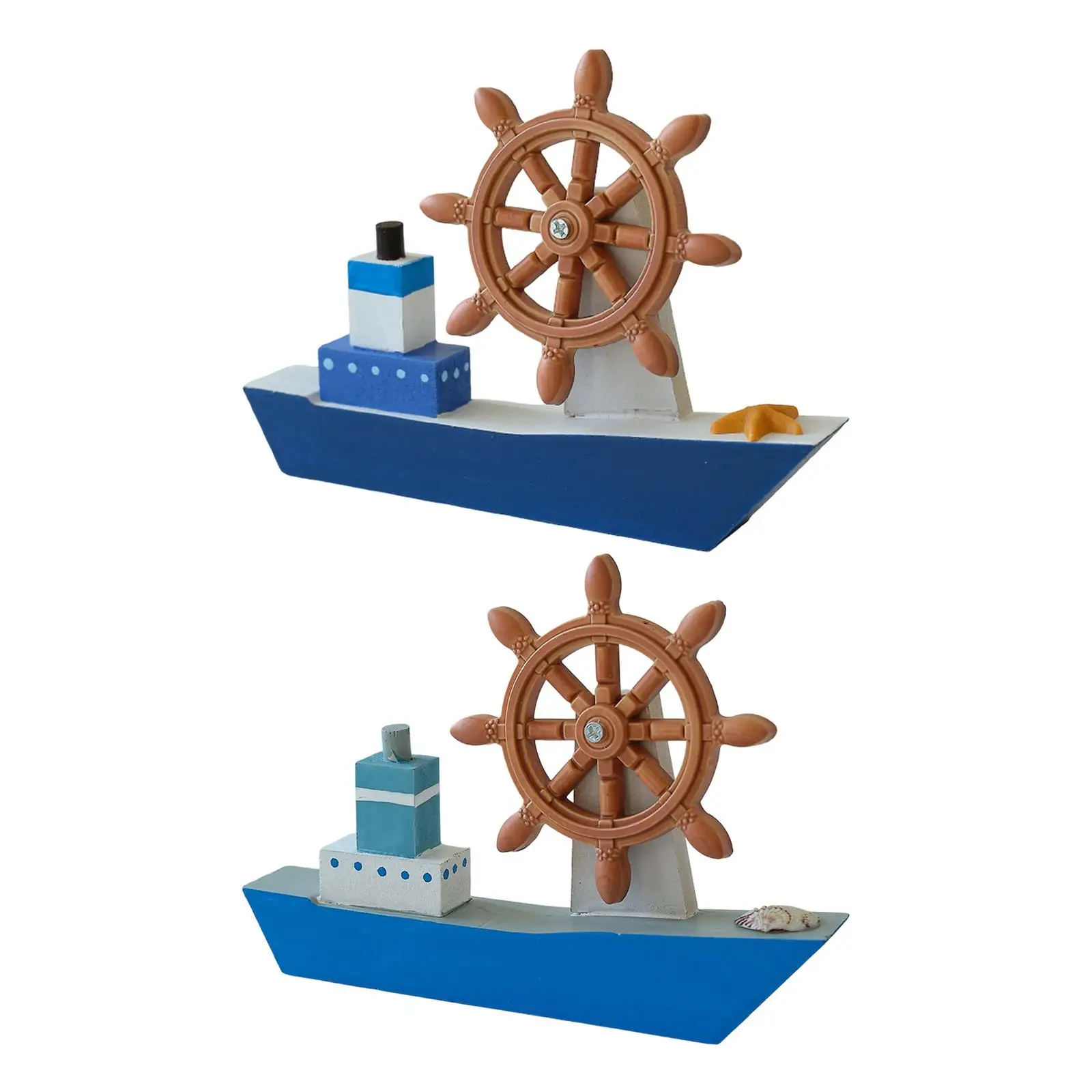 Wooden Sailboat Model with Steering Wheel Prop Artwork Office Nautical Rudder for Birthday Housewarming Living Room Cabinet