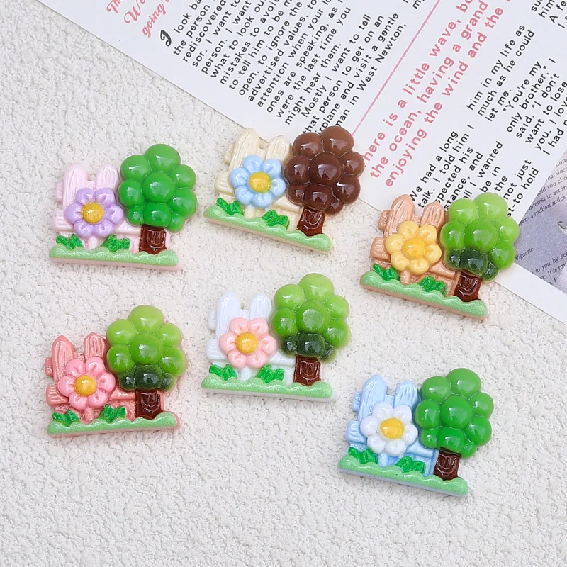 100pcs Resin Lovely Mini Simulation Tree fence Flatback Cabochon Kawaii DIY Jewelry Charms Embellishments Accessories