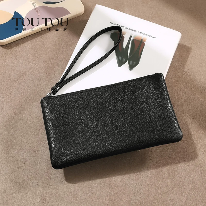 TOUTOU Women's Genuine Leather Cowhide Wallet Fashion Zipper Square Coin Purse for Iphone 8 Plus Card Holder PassportStorage