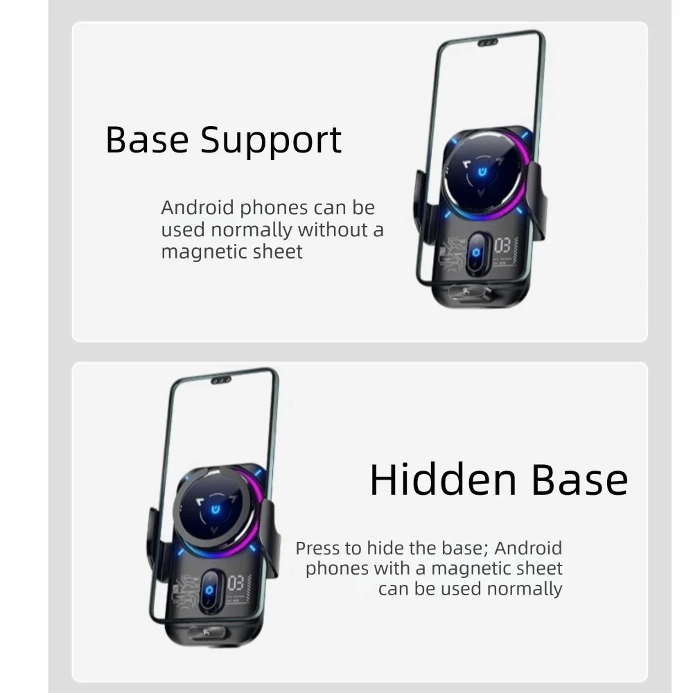 Magnetic Wireless Car Charger 15W/25W Automatic Cooling Auto Induction Wireless Charger RGB Ambient Light 2-in-1