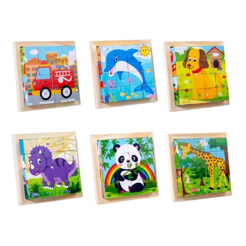 

Wooden Cube Cartoon Puzzles Toy Educational Puzzles for Children Kid Boys Girls