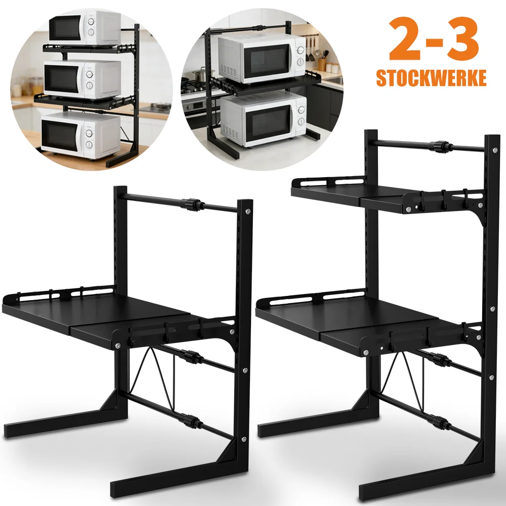 3/2-stufiges Mikrowellenregal, erweiterbarer Küchen-Mikrowellenständer, rostfreier Mikrowellen-Arbeitsplatten-Organizer, Küchen-Aufbewahrungsregal