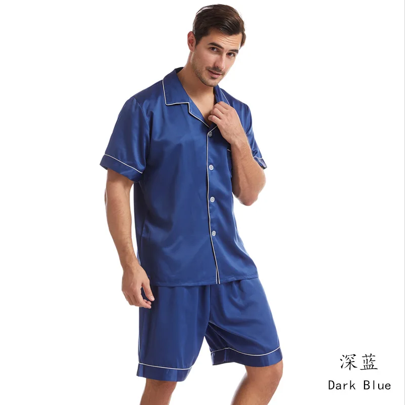 Ice Silk Men's Pajama Short Sleeve 2PCS Shirt&Shorts Pijamas Suit Summer New Male Sleepwear Home Clothes Loose Casual Loungewear