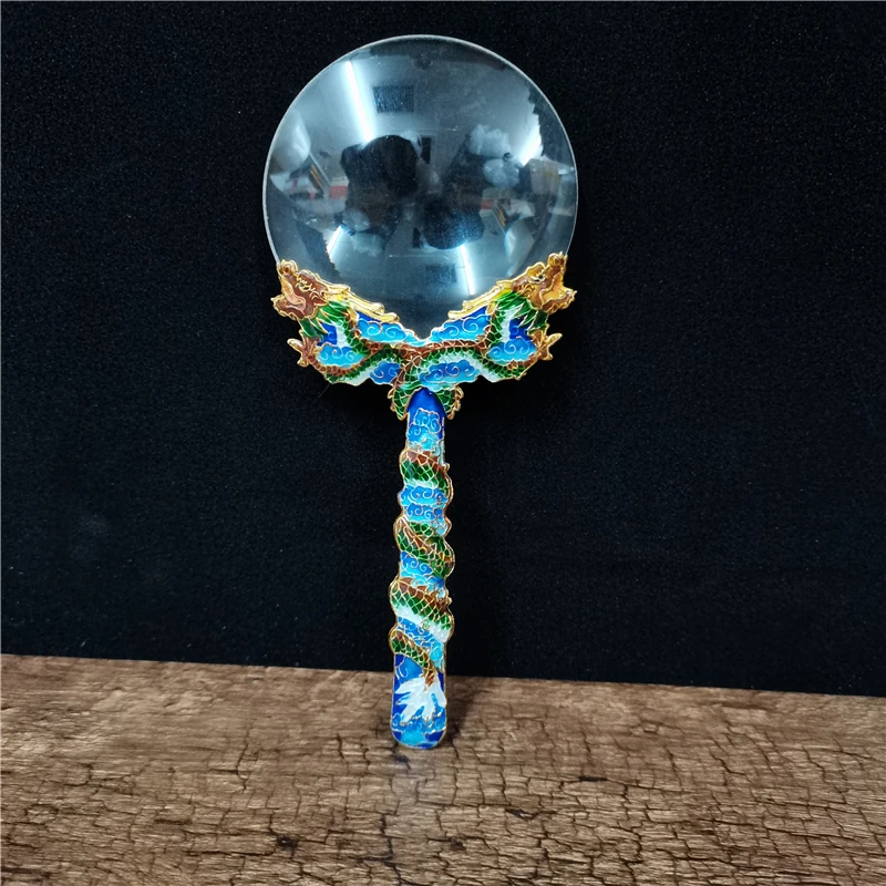 Old goods old Beijing Cloisonne Silver Blue magnifying glass double dragon playing with beads gifts collection gifts