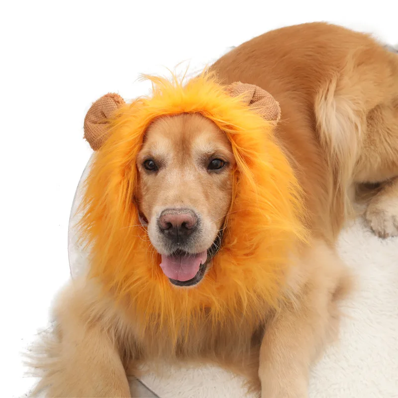 Pet Dog Cosplay Clothes Halloween Decoration Funny Cute Realistic Lion Wig for Medium Large Dog with Ear Pet Supplies Dog Hats