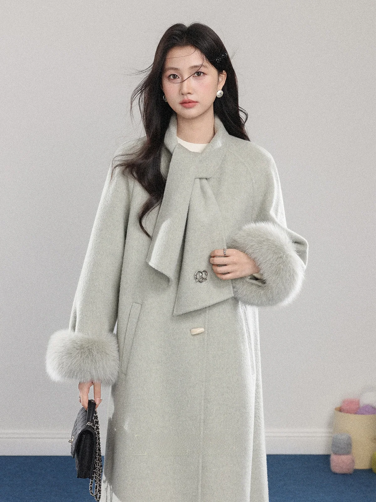 

Шерстяное пальто женское двустороннее высококачественное маленького размера осенне-зимнее модное повседневное свободного кроя в корейском стиле