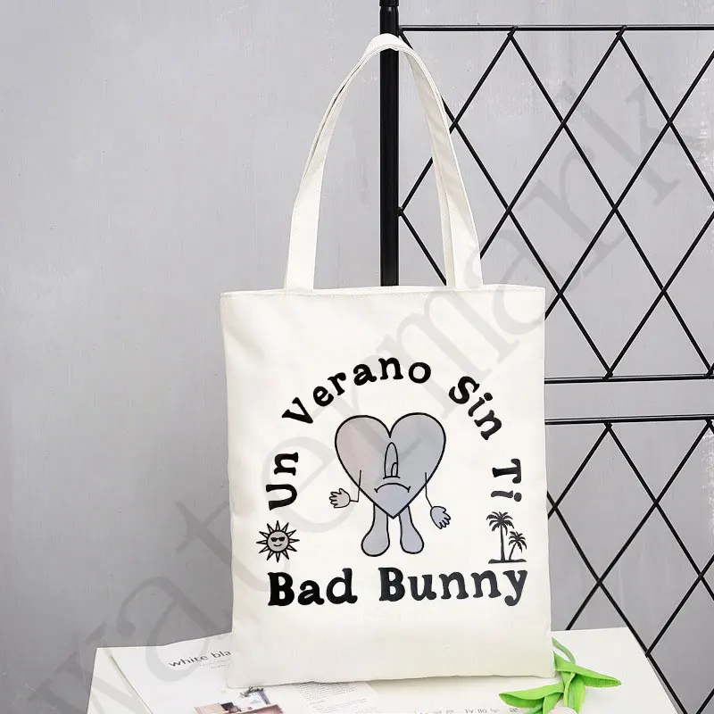 Bad Bunny-Bolso de mano de lona para el VERANO SIN TI, bolso de mano informal, grande, con estampado, para compras