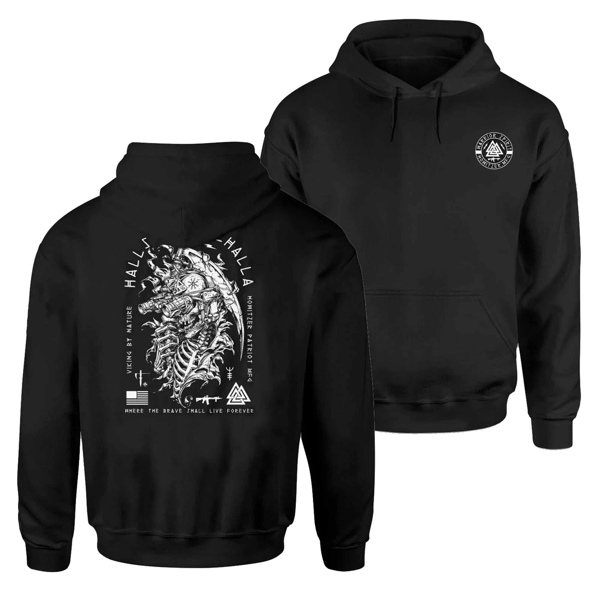 

Halls of Valhalla Nordic Warrior Spirit Pullover Hoodie Comfortable Cotton Casual Mens Sweatshirt Military Grunt Streetwear
