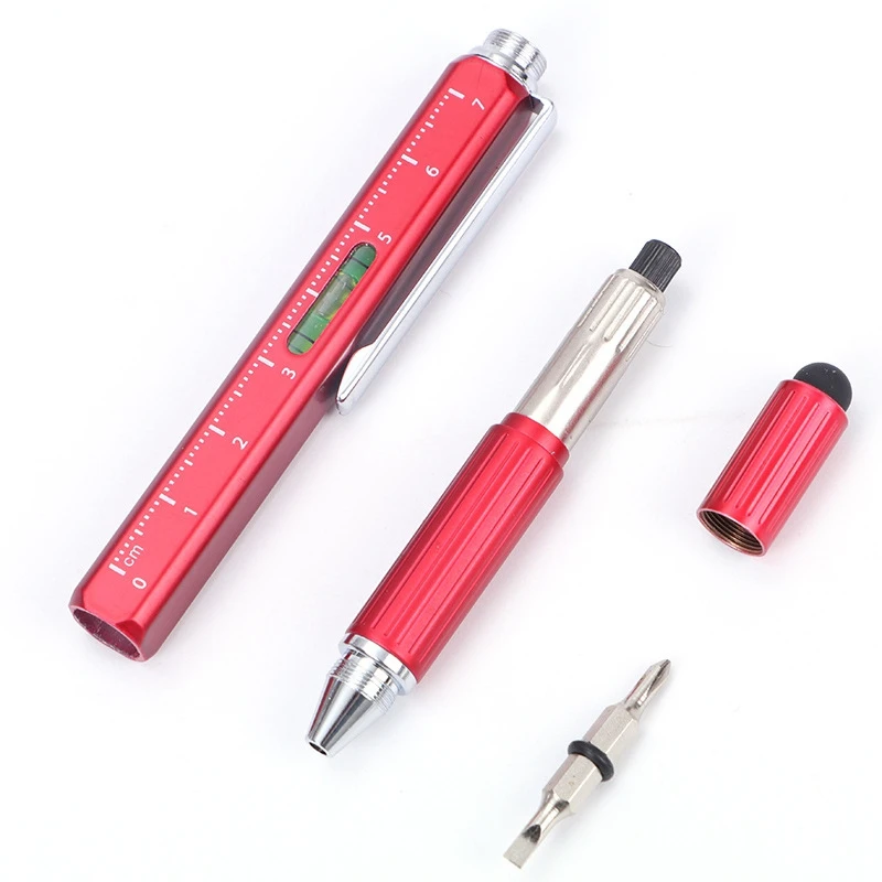 20PCS New Four Pole Metal Multi functional Level Screwdriver Scale 6 in 1 Ballpoint Pen Metal Gift Pens