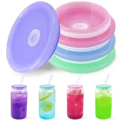16 Oz Cup Cover Durable Reusable Plastic Glass Cup Lids Iced Coffee Cup Candy Color Bowl Cover