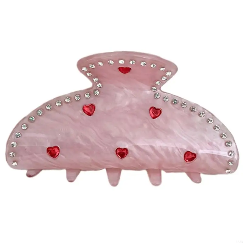 

P88A Pink Heart Hair Clips for Women Retro Acetate Claw Clips Jewelry Versatile Spring Clamp Hair Accessories
