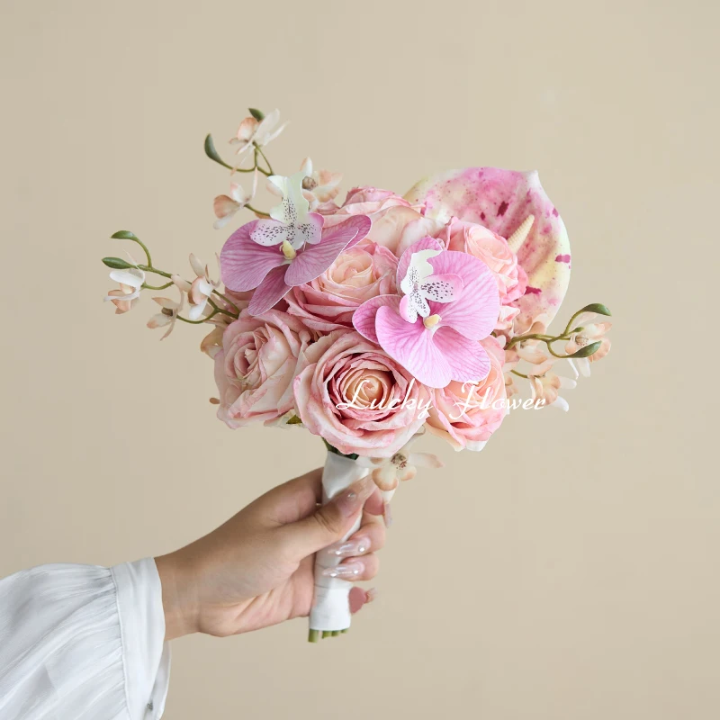 

Luxury Pink Color Artificial flower bouquet Wedding Decor Bridal Bouquet Marrige Floral Arrangement Living Room Flower Decor