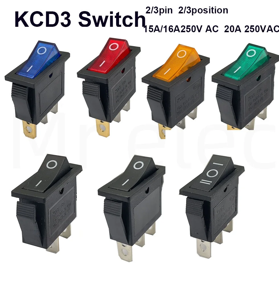 2ポジションkcd3ロッカースイッチ,3ピン電気機器,ライトスイッチ付き