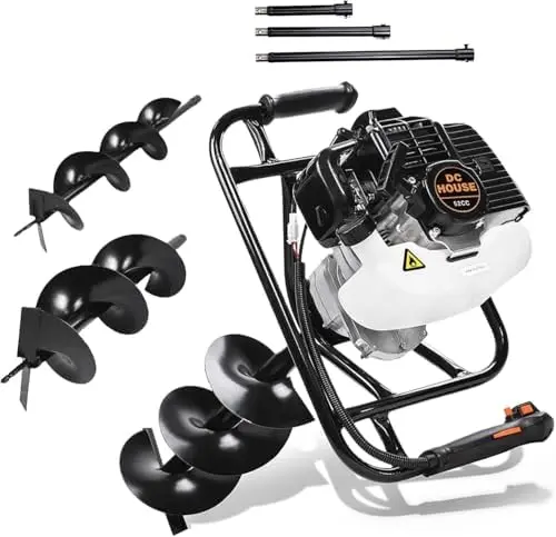 DC HOUSE 52cc 1800W Gas Powered Earth Auger EPA Certified Post Hole Digger, with 2 Drill Bits 6