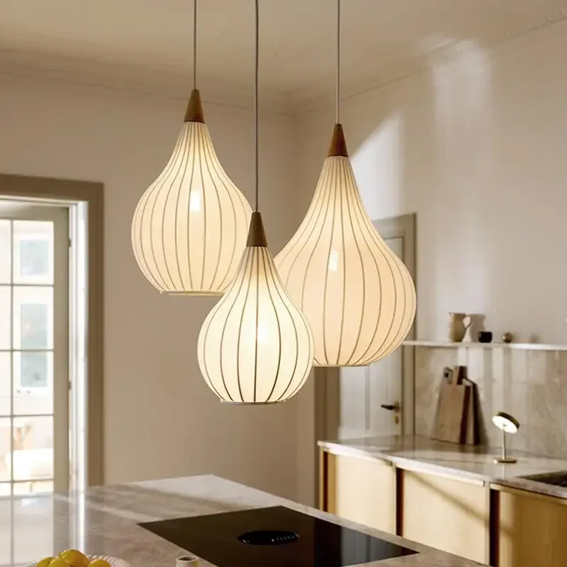 

Nordic Wabi-Sabi Style Fabric Chandelier For Dining Room Kitchen Bar Pendant Lights Lighting Restaurant Bedroom Lamps Fixtures