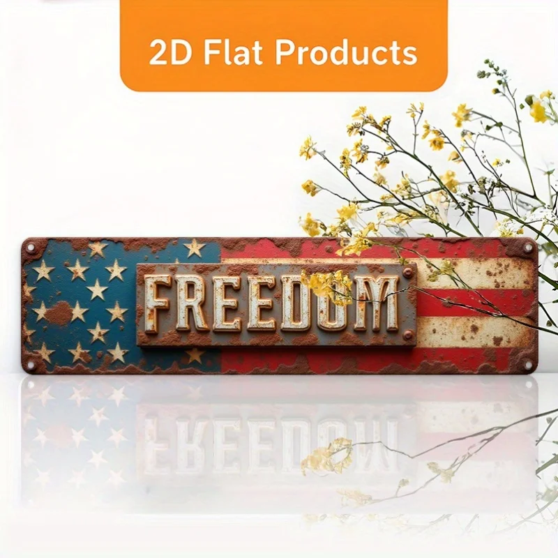 Vintage American Flag Metal Wall Art, Patriotic Rustic Aluminum Sign for Home Decor, Retro Wall Plaque