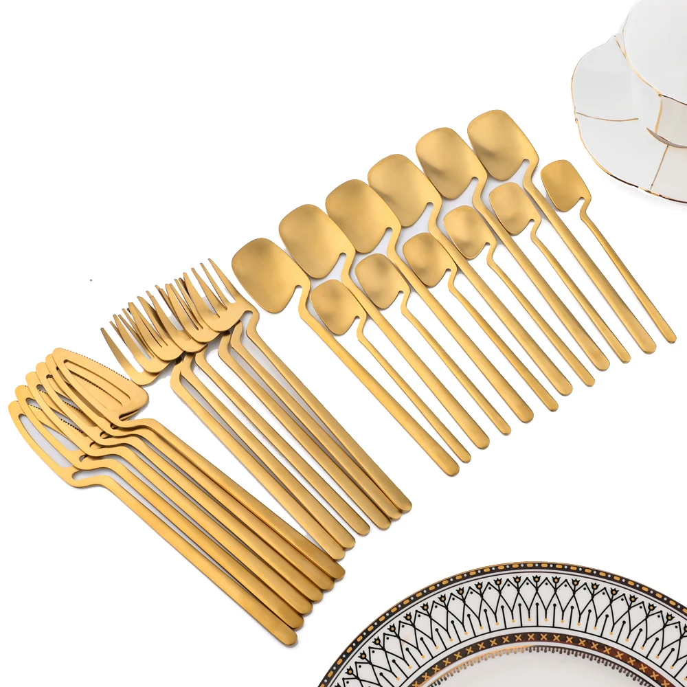 

24Pcs Cutlery Set Stainless Steel Tableware Suit Knife Fork Spoon Gold Flatware Kitchen For Western Home Cutlery Set