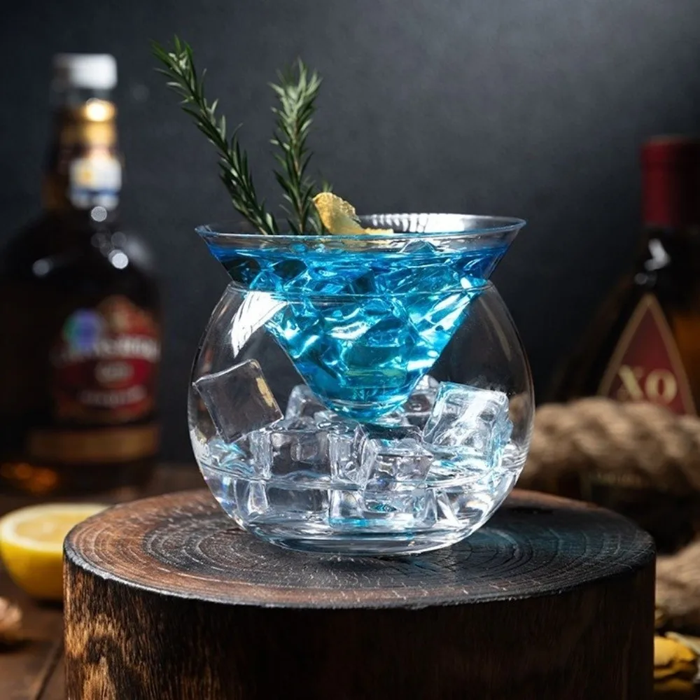 

Triangle Base Ball Martini Cocktail Glass Double Layer Unique Cool Iced Coffee Cup Juice Cup Transparent Iced Crystal Wine Glass