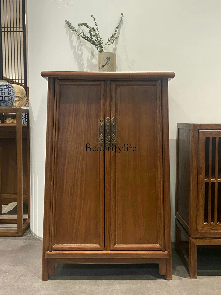 

yj5New Chinese Style Bright Cabinet Solid Wood Rounded Corner Cabinet Storage Old Elm Tea Room Furniture
