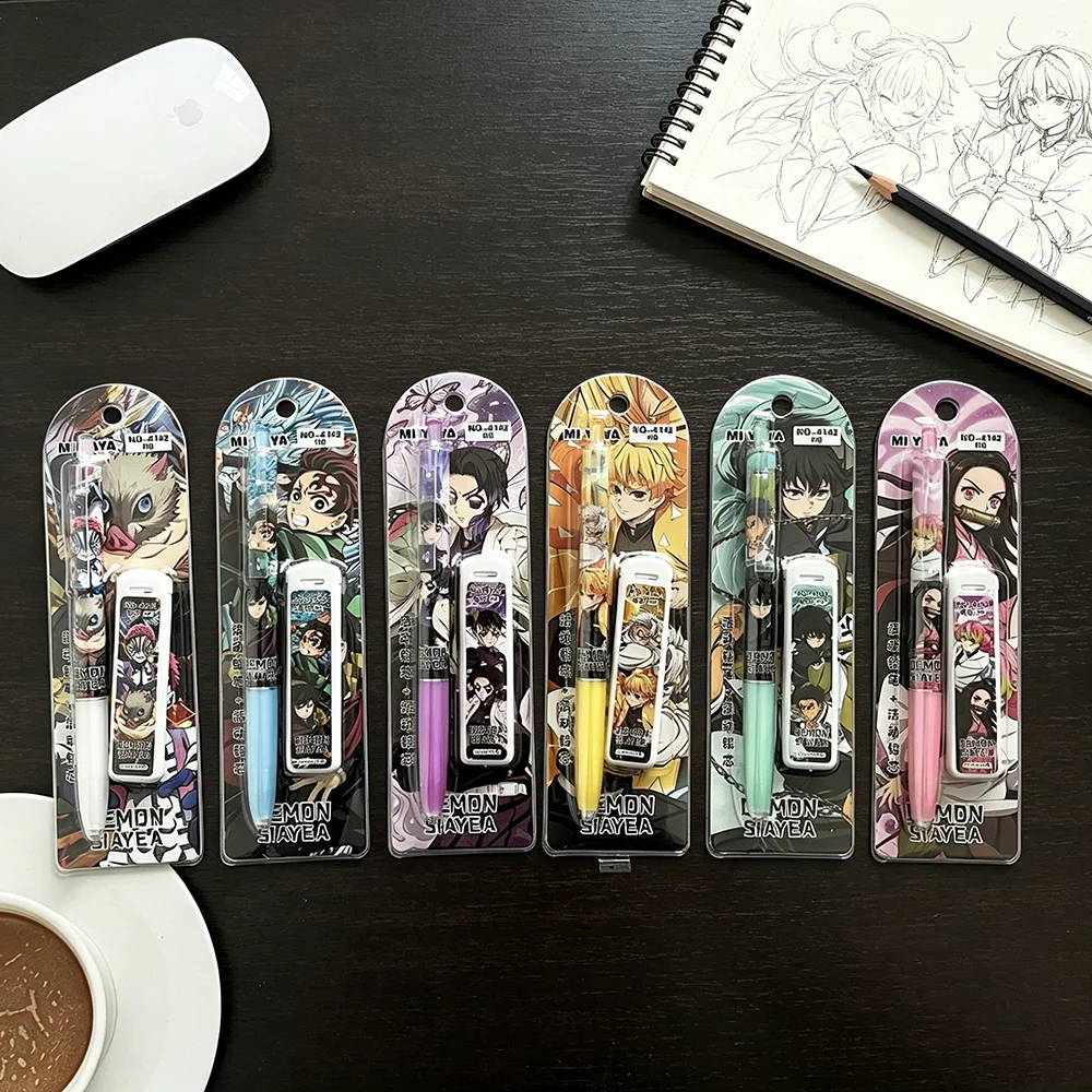 Random 1/6pcs Kawaii Demon Slayer Mechanical Pencil Set Student Automatic Pencil Refill Combination Student Stationery Gift view 6