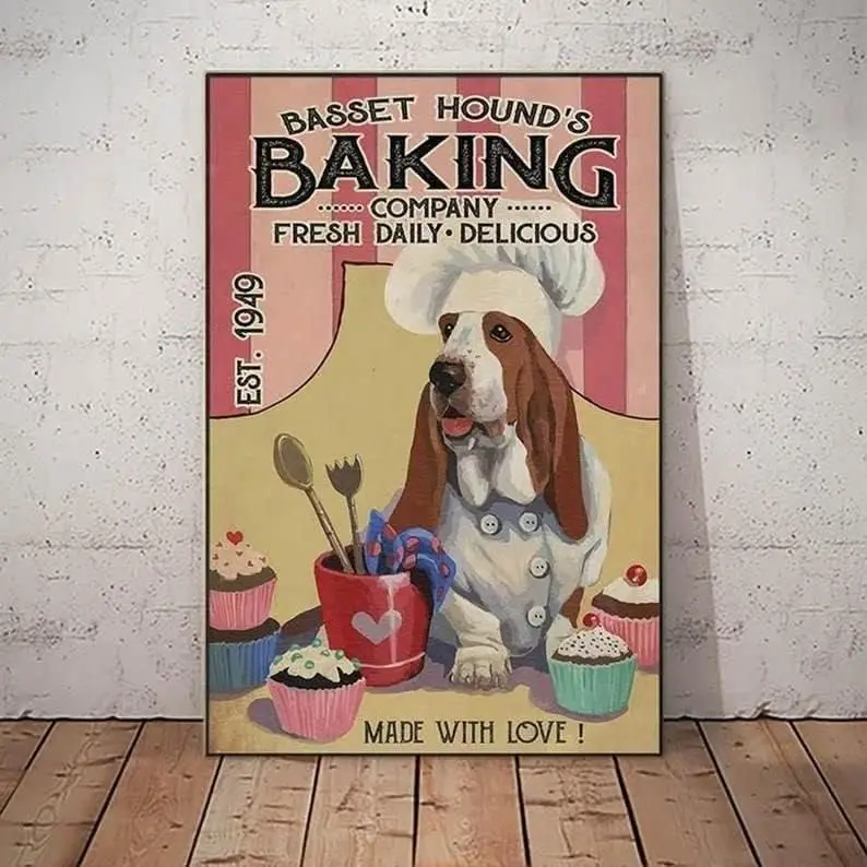 Metal Signs Basset Hound Dog Baking Signs Aluminum Sign for Home Coffee 8x12 Inches sign