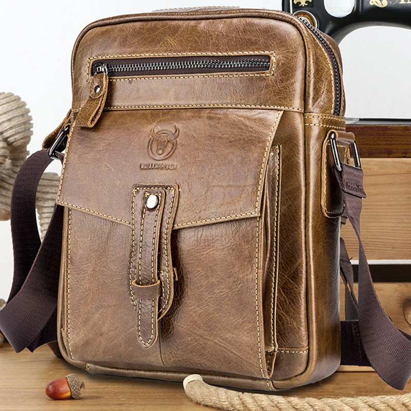 Men's fashion top layer cowhide crossbody bag genuine leather single shoulder crossbody bag large capacity business briefcase