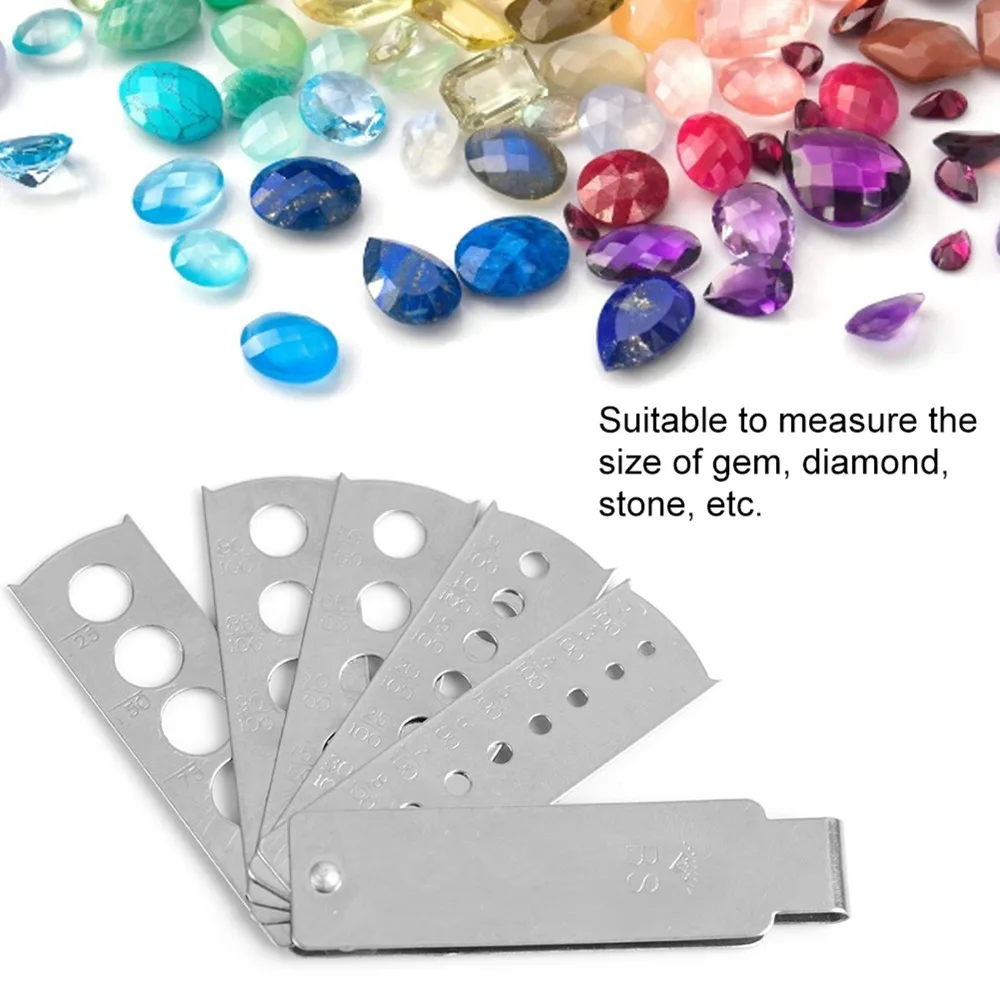 Portable Stainless Steel Diamond Fan Gauge Silver Stone Measuring Tool Gem Fan Gauge Stone Size Measurement