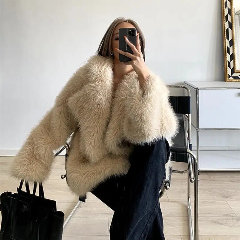 2026 Autumn and Winter New Lapel Fur Coat Women's Artificial Fur Jacket Loose Medium and Long Coat Women's Clothing