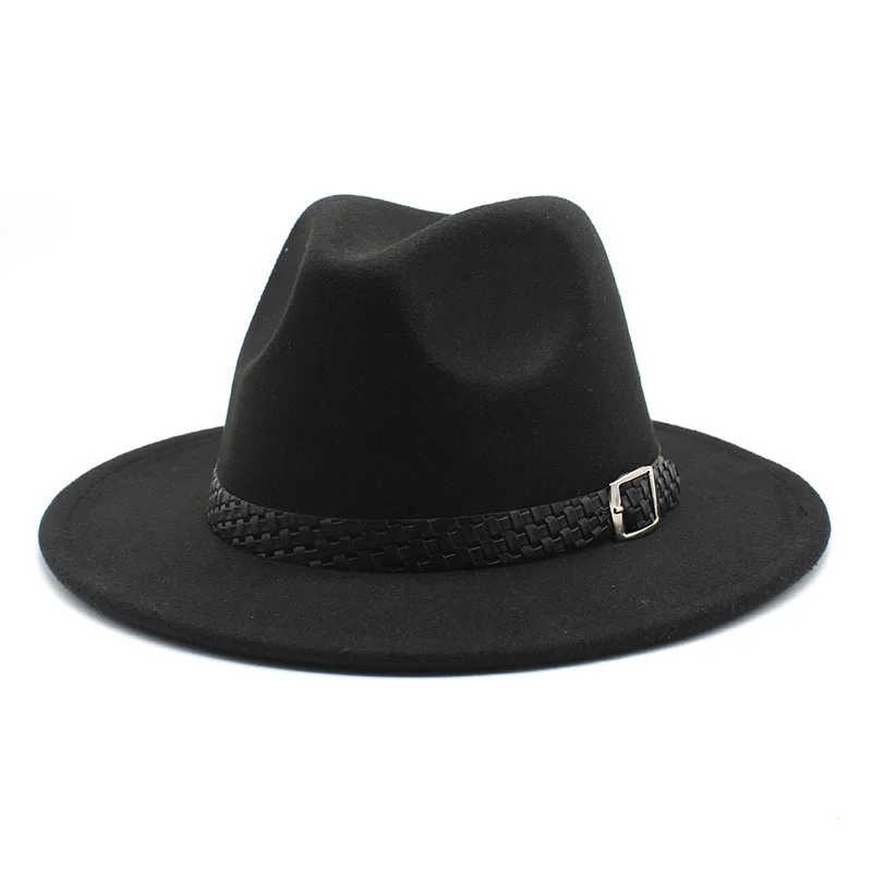 

2022 European And American Hat Autumn And Winter Woolen Hat Black Top Hat Big Brim Belt Men And Women Casual Fedora Hat