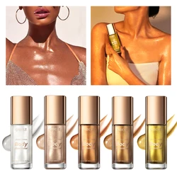 QIBEST 5 Colors Body Face Liquid Highlighter Glitter Makeup Glow Face Contour Shimmer Illuminator Ginger Highlight Cosmetics