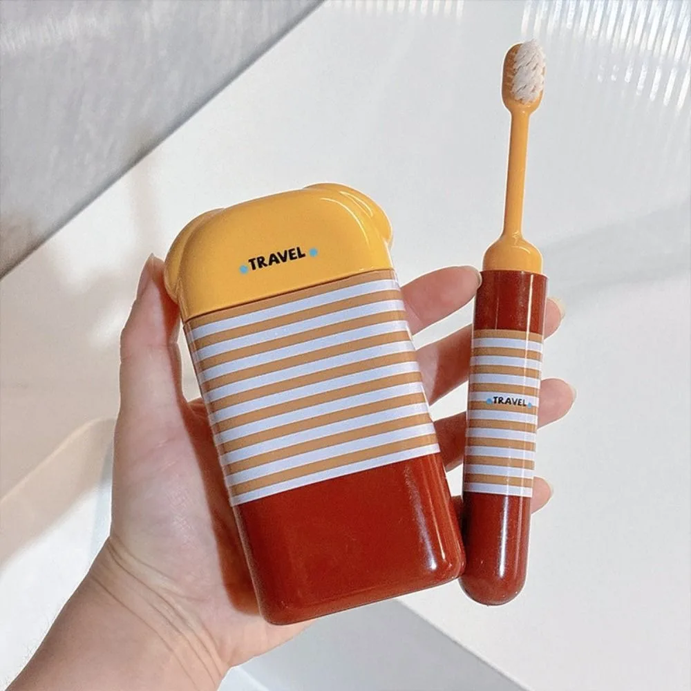 2 in 1 Toothbrush Storage Box Cartoon Space Saving Travel Toothbrush Cup Detachable Portable Travel Toothbrush Set