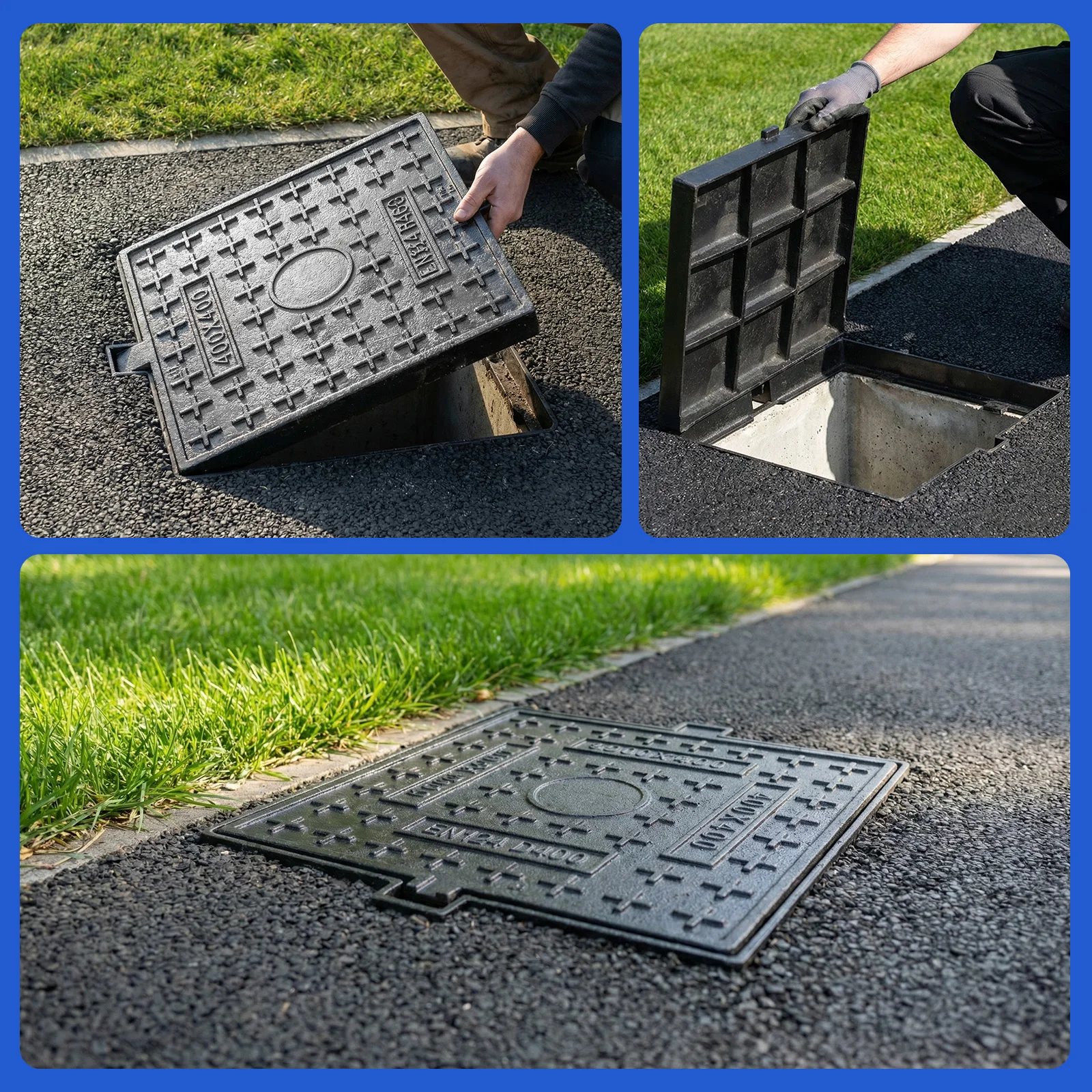 

Усиленная крышка для септического бака на въезде на участок с основанием, люк для сантехнических работ, нескользящая конструкция для канализации, двора, бетонного подвала