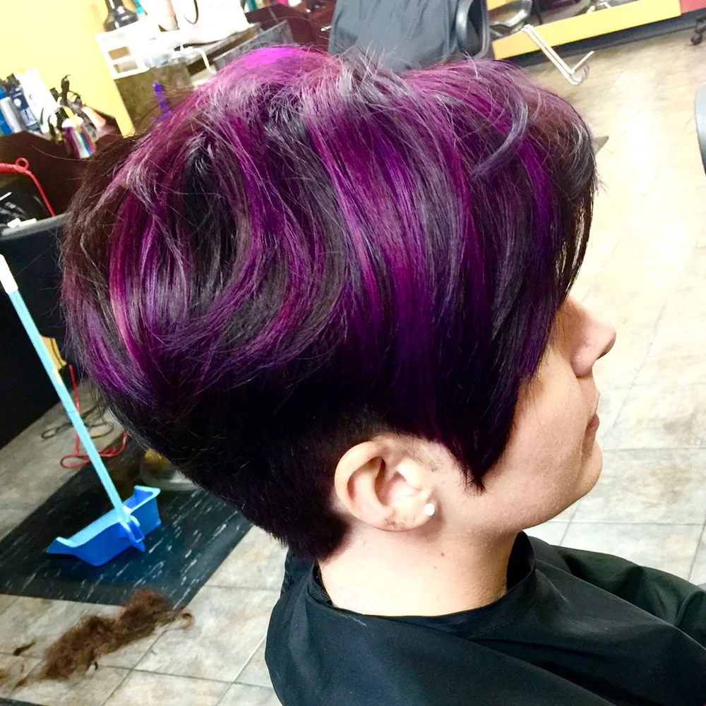 1B/Purple Color Straight Layered Short Bob Human Hair Wig With Bangs Full Machine Made Wig Straight Human Hair Wig