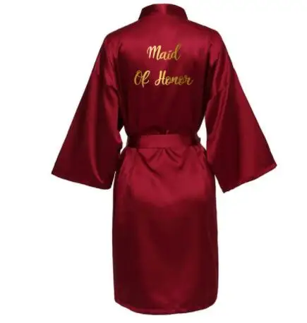 InjSatin-Robe de mariée pour demoiselle d'honneur, vêtements de nuit, peignoir en span, vin rouge, or, texte