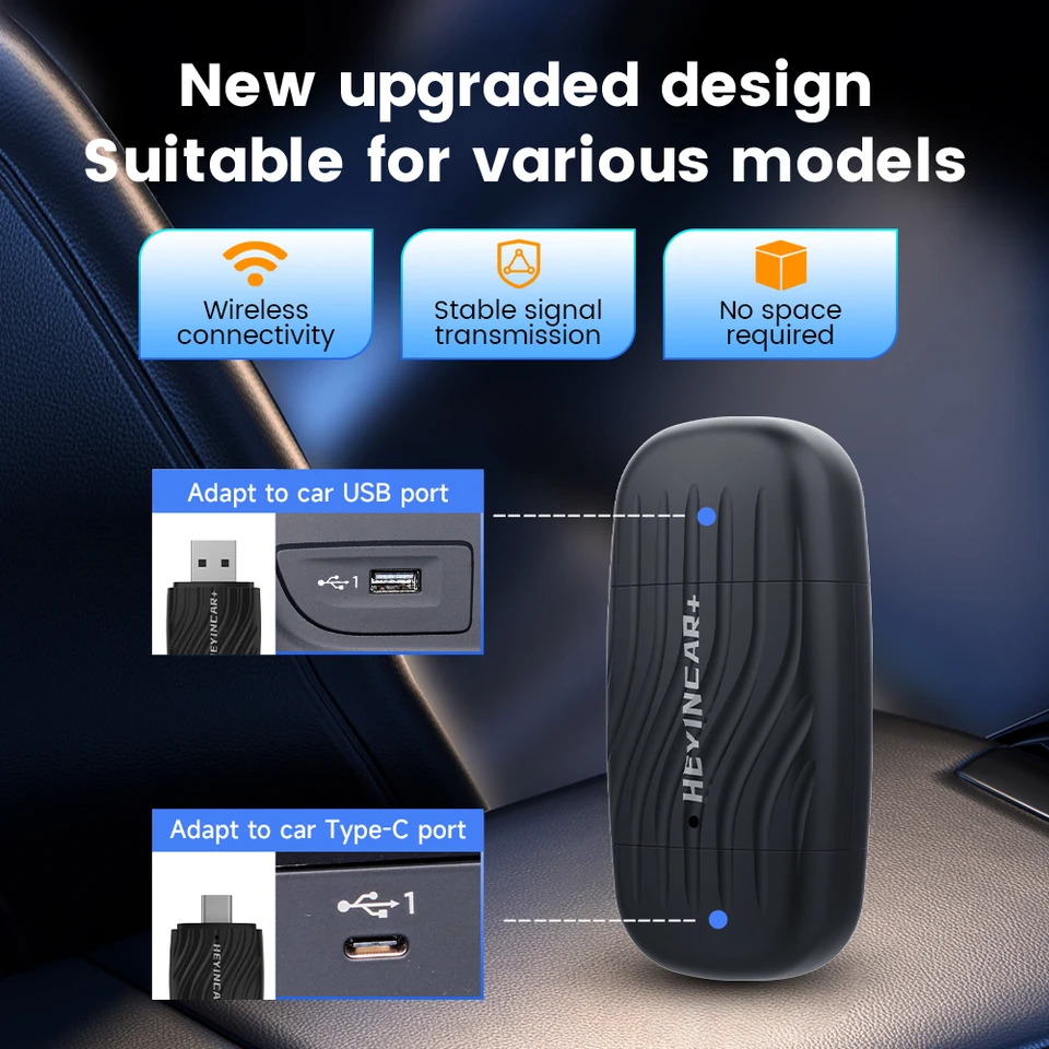 HEYINCAR New 2.0 Android Auto Adapter Double-Headed Wireless