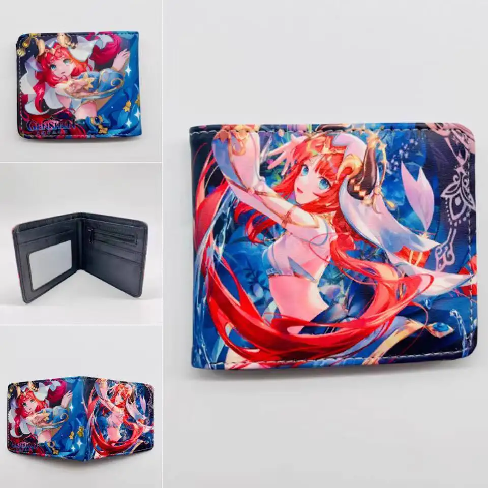 Genshin Impact Short Coin Purse 80% Off Keqing Zhongli Hu Tao Unisex Student Anime Game Peripheral Card Holder PU Leather Wall