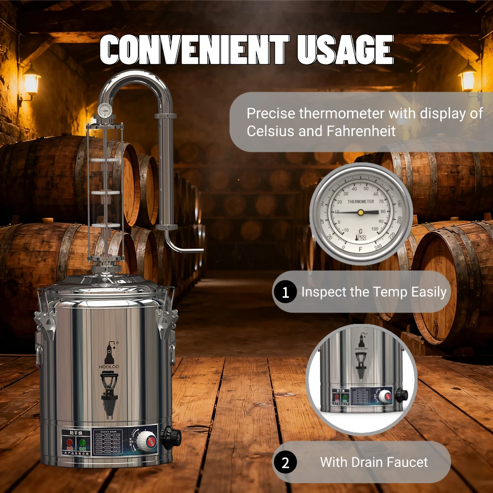 HOOLOO SIP15/25/50 المقطر المنزل التدفئة الكهربائية Moonshine لا تزال آلة التقطير النحاس الفولاذ المقاوم للصدأ عمود ويسكي