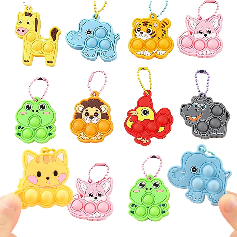 5-30pcs Mini Push Pop Bubble Fidget Toys Keychains Decor Kids Stress Relief Supplies Birthday Party Favor Gifts Classroom Prize
