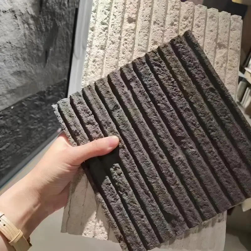 3D Travertine Textured Fluted Outdoor Wall Panels, Waterproof Anti-Fade Durable Cladding For Villa Courtyard Exterior Wall Decor