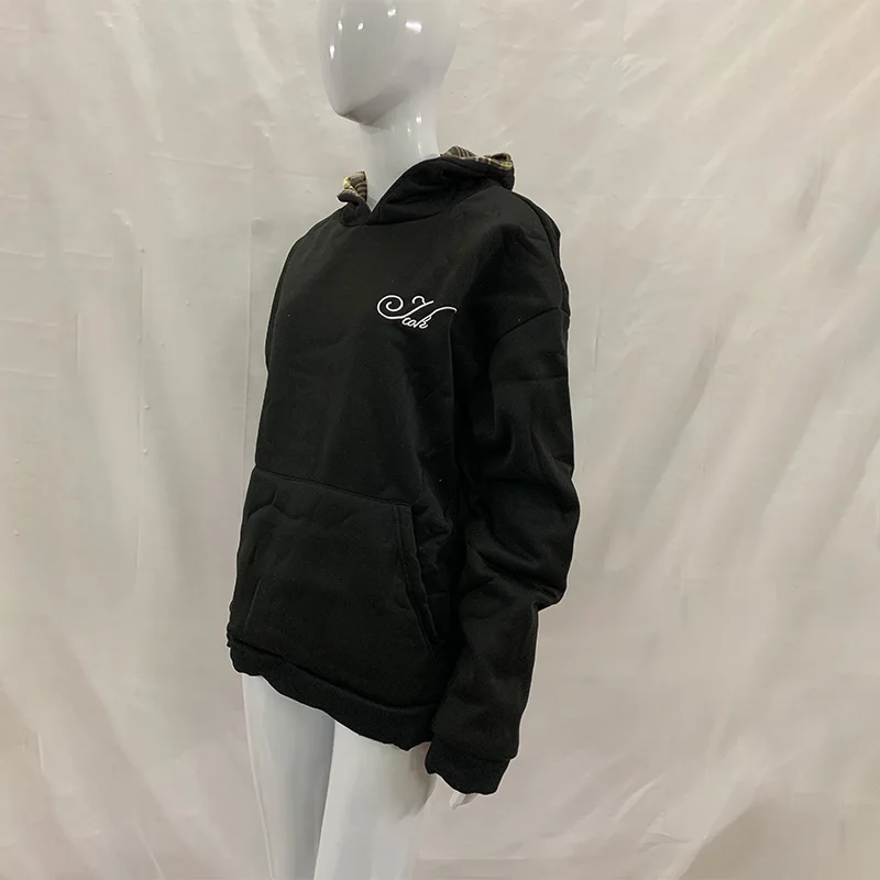 2026 Herbst Winter Damen Vintage Wendbare Karierte Kapuzenjacke Übergroßer Doppelseitiger Streetwear Langarm-Pullover Sweatshirt – Detail 3