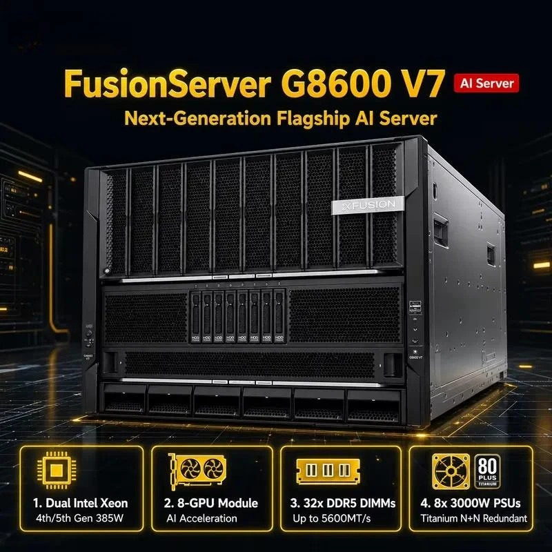 for FusionServer G8600 V7 8U Rack Server 32 DDR5 Slots 8 GPU Accelerator High Performance Computing LLM AI Training Data