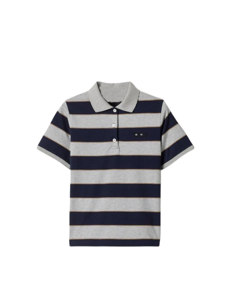 

South Oil Fashion Early Spring 2026 New Letter Patchwork Embroidery Short Sleeve Shirt Color Block Striped Casual Top