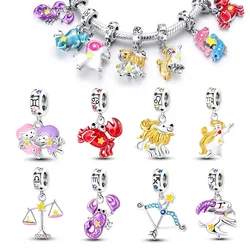Silver S925 Luminous Constellations Charms Scorpio Cancer Pendant Bead Fit Original Bracelet DIY Fine Jewelry for Women Gifts