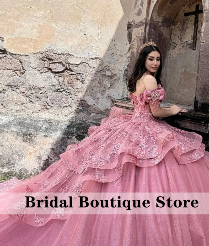 Magnificent Dark Pink Quinceanera Dress Ball Gown 2024 Bead Diamonds Flower Appliques Sweet 16 Dress Birthday Gown Customized  image 4