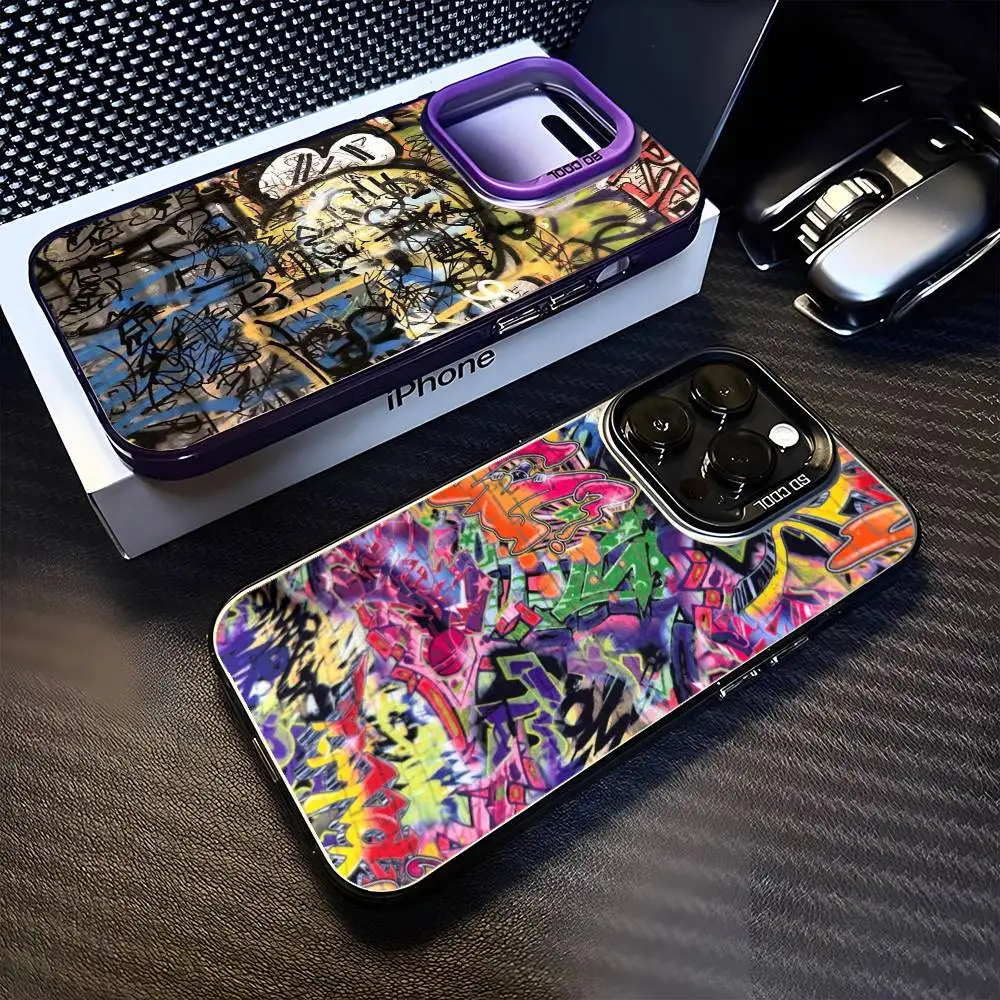 

Graffiti Phone Case For iPhone 16,15,14,13,12,11,Mini,Pro,MAX Black Matte Shockproof Cover