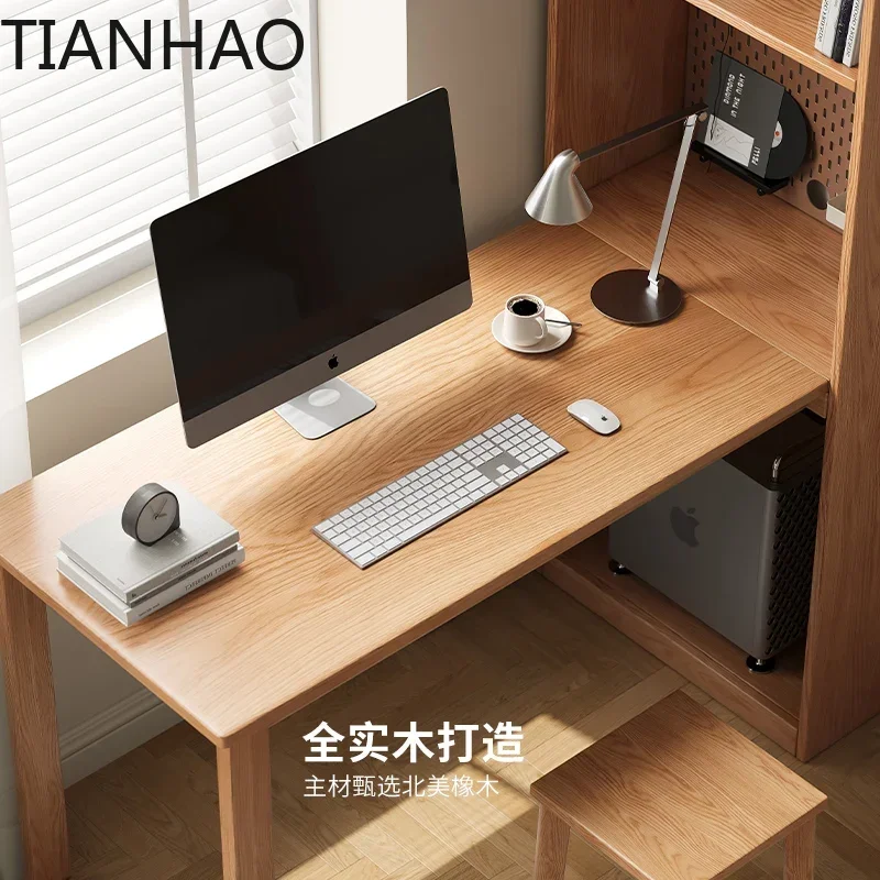 All Solid Oak Desk with Built-in Bookshelf