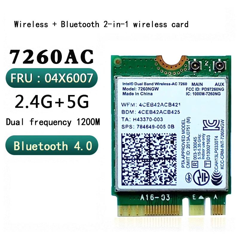 Carte réseau sans fil pour ordinateur portable Intel 4.0, Bluetooth 2.4, WiFi, NGFF M.2, dongle Wifi, stérilisation 11AC, bande de touristes, 7260G, 5G, 7260NGW