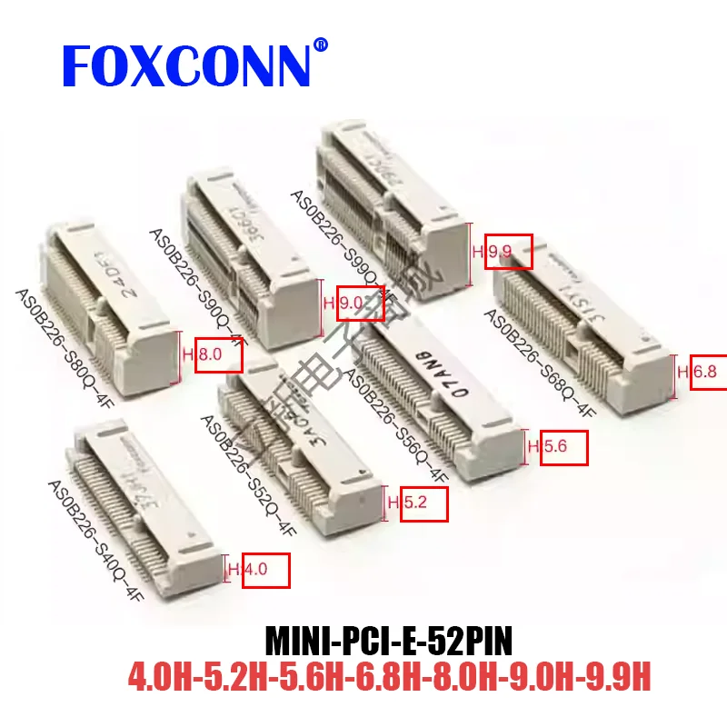 

MINI PCIE Msata Connector PCI-E Socket Slot Mini PCIe 52-pin SSD Interface 4.0 5.2 5.6 6.8 8.0 9.0 9.9H